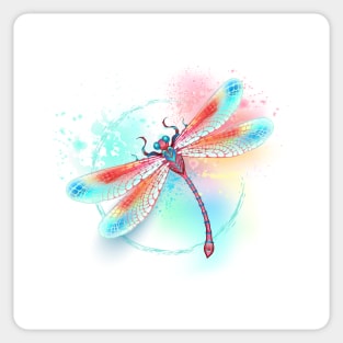 Red dragonfly on watercolor background Sticker